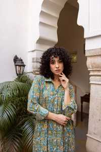 Belle robe en viscose imprimée florale pour les femmes tendance Abaya ethnique décontractée pour les festivals accessoires de robes musulmanes traditionnelles - Product Image 6