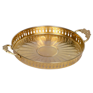 Bandeja de servicio redonda de Metal chapado en oro personalizable con mango de borde en relieve para el hogar, restaurante, Hotel, herramientas de ensalada - Product Image 1