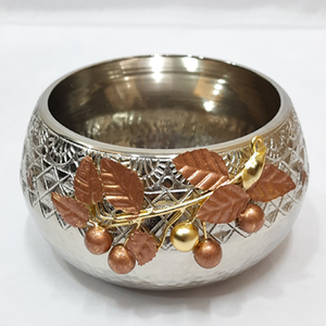 Platos y Cuencos Clásicos de Metal de Acero Inoxidable y Hierro con Diseño de Hoja Pulida Brillante y Baño de Cobre, Cuencos para Nueces - Product Image 1
