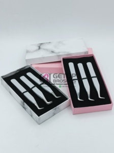 Professional Best Design 90 Degree <b>Light</b> Grey Powder Coating Plain Eyelash Extension Tweezers Stainless Steel Beauty Instruments - Product Image 2