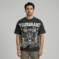 T-shirt sans manches surdimensionné en coton/fibre de bambou 300 g/m², col rond, streetwear personnalisé, design décontracté pour homme, imprimé