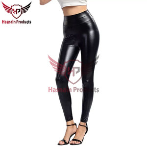 Offre Spéciale femmes pantalons en cuir Logo personnalisé de haute qualité en cuir véritable Legging pantalon-à la mode décontracté en cuir noir - Product Image 2