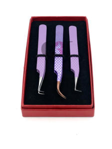 ที่ต่อขนตาปลอมปลายโค้งสีโรสโกลด์เคลือบผงสีม่วงอ่อน90องศาอุปกรณ์เสริมความงามทำจากสแตนเลส - Product Image 3