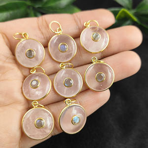 Quartz rose cristal pendentifs fins breloques double pierre forme pierres précieuses bijoux or Vermeil lunette ensemble guérison pendentif bijoux - Product Image 6