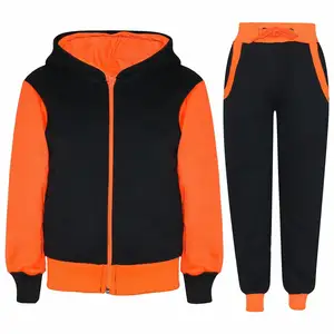 Kids Boys Girls Tracksuit Orange Zipped Fleece Hooded Top & Bottom Jogging Suit For Kids Custom Tracksuit