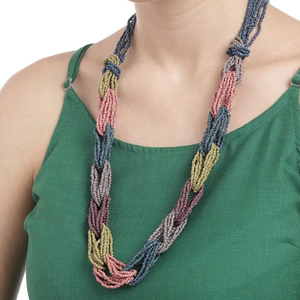 Ensemble de bijoux faits à la main de style western vintage perle de riz en verre coloré multicouche pour collier de perles gland tour de cou boucle d'oreille boîte HF - Product Image 1