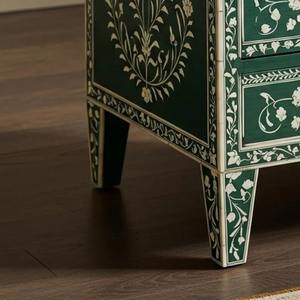 Console de rangement à tiroirs en os incrusté vert et blanc, meuble décoratif artisanal pour espaces de vie, prix de gros - Product Image 3