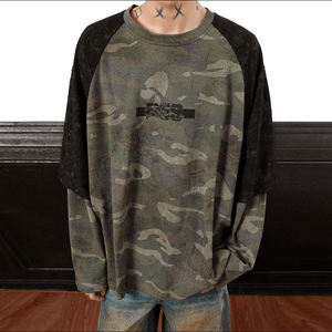 Camiseta de calle de gimnasio de algodón 100% para hombre, camisas de punto ligeras de color sólido de manga larga con cuello redondo holgadas de doble capa - Product Image 6