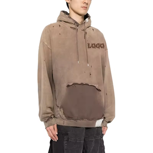 Sudadera Personalizada para Hombre, Estilo Desgastado, Lavada, Manga Larga, Estilo Casual, Urbano, Hip Hop, Holgada, con Capucha - Product Image 3