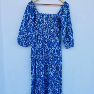 Femmes filles pur coton Maxi robe indien bloc imprimé décontracté été soirée à la mode nouvelle vente en gros longue robe mi-longue - Product Image 1