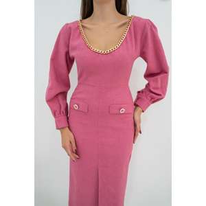 Robe fuchsia à col large et taille naturelle pour les occasions de bureau (vente en gros) - Product Image 2