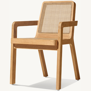 Silla individual de madera de teca con detalles de ratán en un estilo sencillo para la terraza de la casa con reposabrazos - Product Image 3