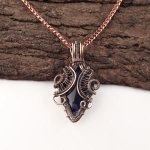 Collar con Colgante de Sodalita Azul en Forma de Pera, Envuelto en Alambre de Cobre, Plata Oxidada, Regalo de Cumpleaños, Oferta Especial de Hoy - Product Image 1