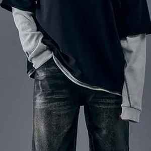 T-shirt unisexe à manches longues à col rond en coton de haute qualité à double couche pour homme, poids lourd, surdimensionné - Product Image 5