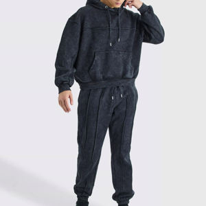 Survêtement à capuche pour hommes, survêtement délavé à l'acide avec motif solide imprimé, technique de jogging écologique 2026 - Product Image 3