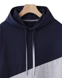 Sudadera con Capucha Unisex en Bloques de Color Azul Marino y Gris Claro, Sudadera Informal de Forro Polar, Sudadera con Capucha Cálida de Invierno con Bolsillo Tipo Canguro - Product Image 4
