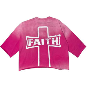 Offre Spéciale sérigraphie lavage à l'acide t-shirts coton éponge français surdimensionné Boxy Crop Tee Logo personnalisé élégant tenue décontracté - Product Image 3