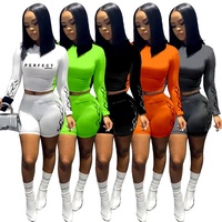 Ensemble de shorts décontractés pour femmes, couleur unie, 2 pièces, t-shirt à manches longues, spandex/polyester, respirant, séchage rapide, vêtements d'été