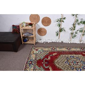 Turkish Vintage Rug 5,3x9 ft, <b>Red</b> Bordered <b>Wool</b> Rug - Product Image 5