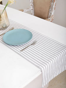 <b>100</b>% <b>Cotton</b> <b>Yarn</b>-Dyed Table Runner Grey Stripe Luxury Modern Style Woven for Home Hotels Parties Weddings Dining Outdoor Use - Product Image 2