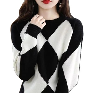 Custom Color Sweatshirt Vintage Knitting Contrast Sweaters <b>Long</b> Sleeve O-Neck Loose All-<b>match</b> Pullovers Casual Women Clothing - Product Image 1