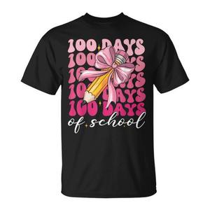 T-Shirt Rosa Coquette con Fiocco per Ragazze, 100 Giorni di Scuola, Design Personalizzabile per Studenti e Insegnanti - Product Image 1