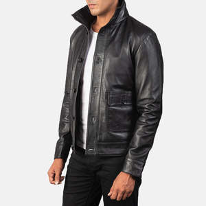 Chaqueta de Cuero Negra con Cuello Camisero 2025, de Alta Calidad, al por Mayor, para Hombre, Nuevo Diseño, Material de Cuero - Product Image 3