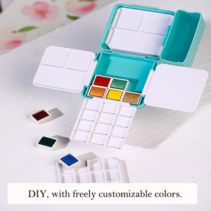 Palette de <span class=keywords><strong>peinture</strong></span> portable XinyiArt à 24 compartiments, bleue, petite, pour voyage, vide, boîte de rangement pour <span class=keywords><strong>aquarelle</strong></span>, seau en plastique pour le lavage et le scellage - Product Image 3