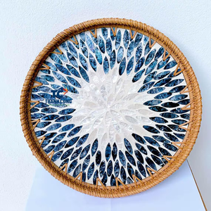 ถาดเสิร์ฟขนมแม่มุกพร้อมกรอบหวายสำหรับชุดน้ำชาและโต๊ะอาหาร - Product Image 2