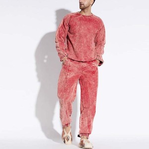 Tracksuits Breathable 100% Cotton High Quality Acid Wash Flared Pants Hooded Printed Tracksuit Sets Wholesale Unisex OEM Service - Product Image 5