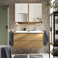 Ensemble de meubles de salle de bain avec double lavabo et armoire de rangement, vasque double flottante moderne avec miroir