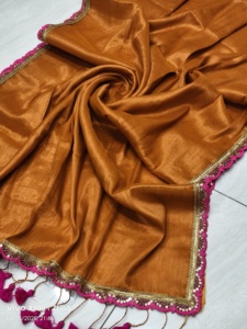 Sari Ligero de Algodón Tejido para Niñas, Ecológico, de Secado Rápido, con Encaje Completo, Liso Teñido, Versátil, Calidad Garantizada - Product Image 4