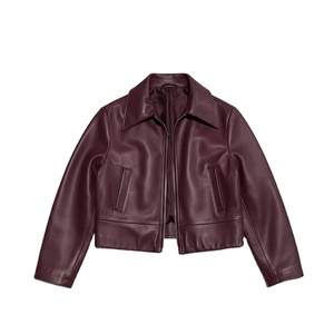 Veste en cuir bordeaux surdimensionnée pour femmes, veste bomber minimaliste moderne, veste en cuir de mouton chic et ample, veste en cuir souple pour femmes - Product Image 5