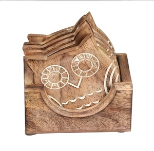 Posavasos de madera ecológico clásico con diseño de búho, posavasos de tamaño 4x4 para el hogar, Bar, cafetería, posavasos de piedra con alfombrilla de madera al por mayor - Product Image 2
