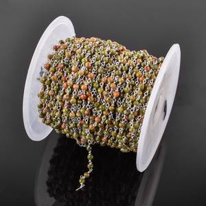 Cuentas redondas facetadas de unakita natural, cadena de Rosario de Plata de Ley 925, cadena de eslabones con cuentas de piedra de unakita natural para - Product Image 4