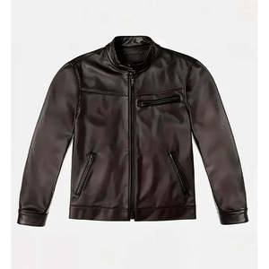 Men's <b>Vintage</b> Brown PU Leather Biker Jacket Reversible Waterproof Trench <b>Coat</b> with <b>Standing</b> Collar and Zipper Closure - Product Image 1