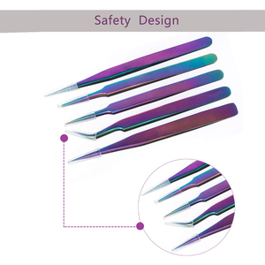 Meilleure pince à épiler en acier inoxydable multicolore de qualité supérieure pour les extensions de faux cils Ensemble d'applicateur de cils à pointe incurvée Type de fibre pointue - Product Image 2