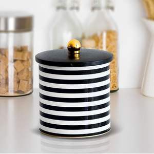 Recipiente redondo de metal de 2.1L con mango de perilla 140x150mm Patrón de línea en blanco y negro para almacenamiento y contenedor de alimentos - Product Image 2