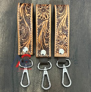 Nouveauté 2025 Porte-clés en cuir de vachette personnalisé avec motif floral, anneau métallique, cadeau promotionnel de luxe, porte-clés en cuir mignon - Product Image 1