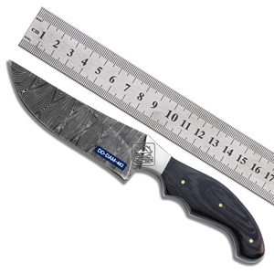 Couteau de chasse personnalisé fait à la main DD-DAM-481 lame en acier damas traversins en acier manche en bois de wengé cuir gaufré gravé au Laser - Product Image 2