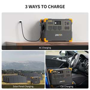 Démarreur de <span class=keywords><strong>voiture</strong></span> sans fil à onde sinusoïdale pure avec batterie LiFePO4 et panneau solaire 3600W Pecron E3600LFP pour camping et utilisation en extérieur (USA/UE) - Product Image 2