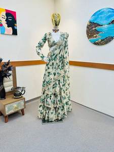 เสื้อสตรีแบบทอทิกของอินเดียสไตล์บอลลีวู้ดแบบนุ่มชุดส่าหรีและเสื้อเชิ้ตสตรีสำหรับเจ้าสาวสไตล์ส่าหรี - Product Image 4