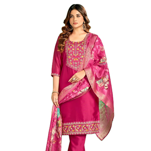 Dernière soie fantaisie avec coton broderie intérieure Quarding cou travail Kurti et pantalon avec broderie travail Dupatta - Product Image 2