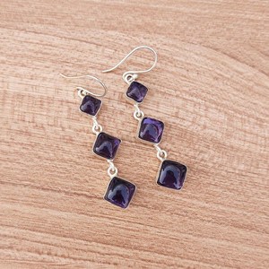 Boucles d'oreilles pendantes de luxe en améthyste multi-pierres, plaqué argent 925, faites à la main, bijoux bohèmes en cristal, cadeau pour elle, violet - Product Image 4