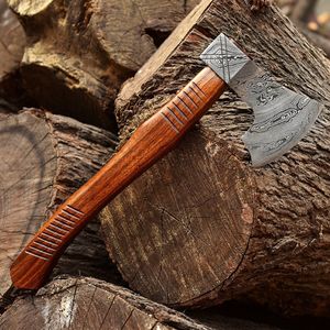 Personalizado hecho a mano de acero de Damasco Tomahawk DIY Industrial mango de madera Funda de cuero directo de fábrica suministro al aire libre caza Camping - Product Image 2