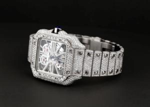 Nouvelle arrivée Montre mécanique pour homme en acier inoxydable avec cadran rectangulaire de 40 mm, diamants en moissanite de 20 mm, cristal saphir, style antique - Product Image 3