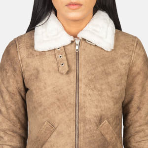 Blouson aviateur en cuir pour femme avec poches zippées et impression de logo personnalisé blouson aviateur en cuir pour femme - Product Image 6