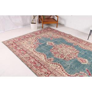 Turkish Vintage Rug, 0.6x10.3 ft <b>Runner</b> Rug, <b>Red</b> Blue Animal Print Rug - Product Image 3