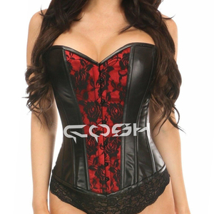 Corsé sexy de cuero negro con encaje superpuesto y top tipo bustier - Product Image 3