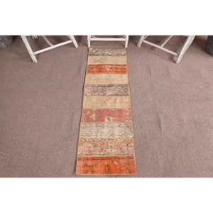 Tapis turc vintage 1,5x5 pi (47x153 cm), tapis en laine patchwork orange - Product Image 1